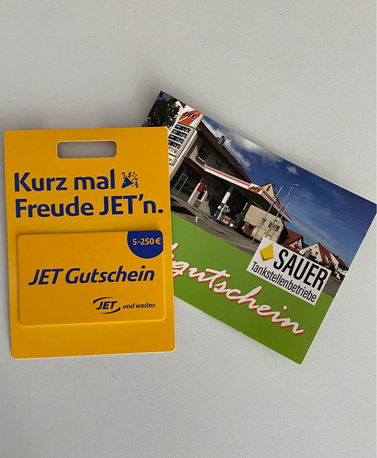 5 € - JET Gutschein oder Gutschein von SAUER Tankstellenbetriebe Sonnenbühl 500 Punkte